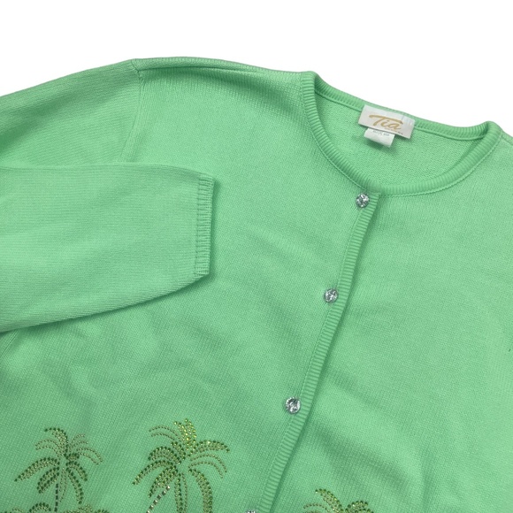 Tia Design 1X Embellished Green Cardigan Tropical Designed 100% Cotton‎ - Picture 1 of 5